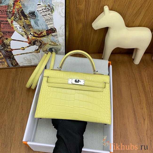 Hermes Kelly 19 Bag Yellow Crocodile Silver 19cm - 1