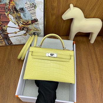 Hermes Kelly 19 Bag Yellow Crocodile Silver 19cm