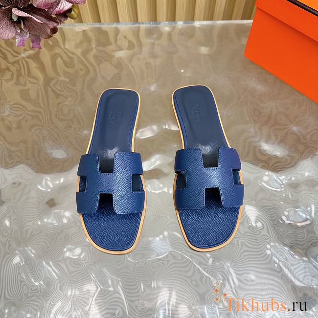 Hermes Oran Slides Navy Blue - 1