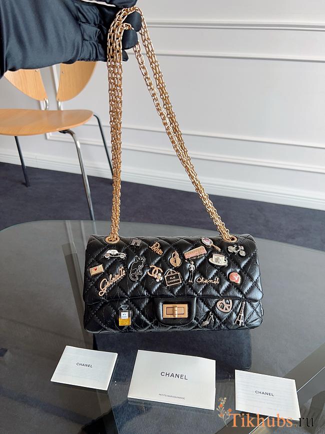 Chanel 2.55 Flap Bag Black Lambskin 25x6x16cm - 1