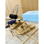 Prada Suede Buckle Slide Sandals Beige - 4