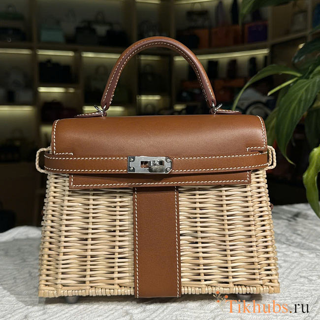 Hermes Kelly Picnic Mini Bag Brown Silver 19cm - 1