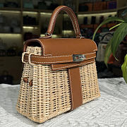 Hermes Kelly Picnic Mini Bag Brown Silver 19cm - 4