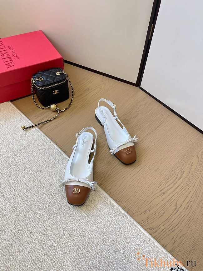 Valentino Valet Slingback Ballerina White Brown Flat - 1