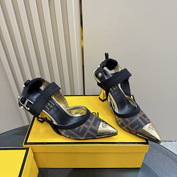 Fendi Colibrì Brown Mesh High-Heeled Slingbacks 8.5cm