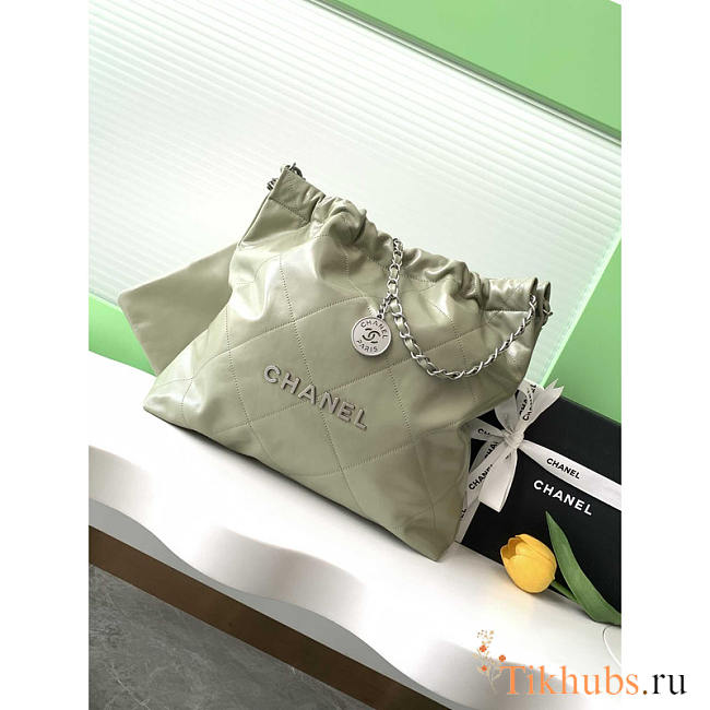 Chanel 22 Handbag Lambskin Silver Green 42x39x8cm - 1