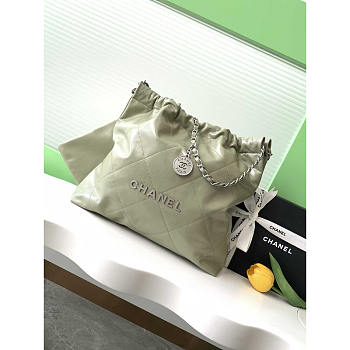 Chanel 22 Handbag Lambskin Silver Green 42x39x8cm