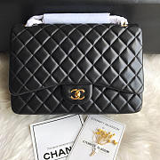 Chanel Large Flap Bag Gold Hardware Black Lambskin 33cm - 1
