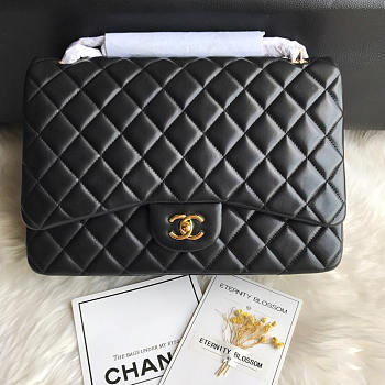 Chanel Large Flap Bag Gold Hardware Black Lambskin 33cm