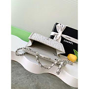 Chanel Flap Bag Tweed Lambskin Silver Gray White Black 22cm - 6