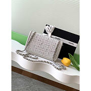 Chanel Flap Bag Tweed Lambskin Silver Gray White Black 22cm - 4