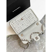 Chanel Flap Bag Tweed Lambskin Silver Gray White Black 22cm - 3