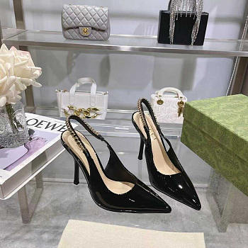 Gucci Signoria Slingback Pump Black Patent Heel 10.5cm