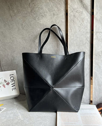 Loewe XL Puzzle Fold Tote Shiny Calfskin Black 42x41x18cm