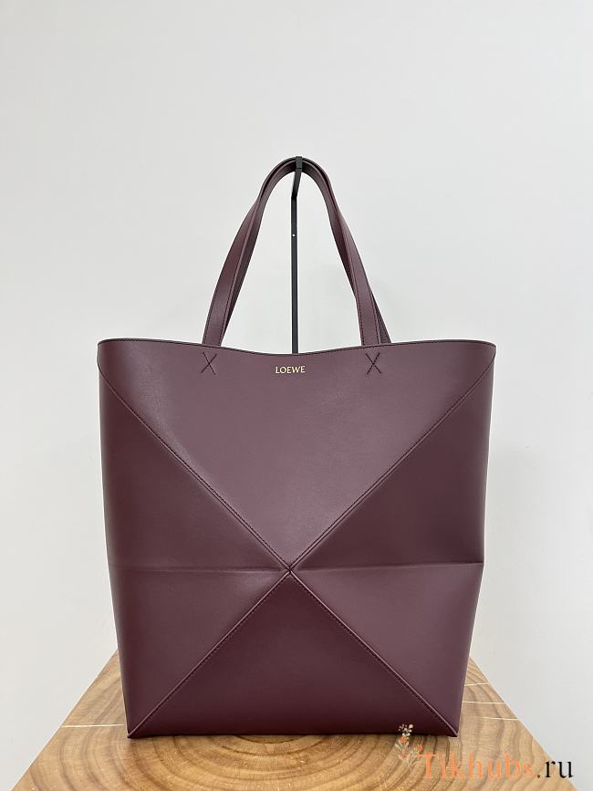 Loewe XL Puzzle Fold Tote Shiny Calfskin Red Wine 42x41x18cm - 1