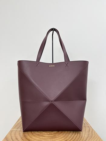 Loewe XL Puzzle Fold Tote Shiny Calfskin Red Wine 42x41x18cm