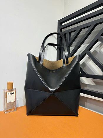 Loewe Large Puzzle Fold Tote Shiny Calfskin Black 31.5x14.5x25.5cm