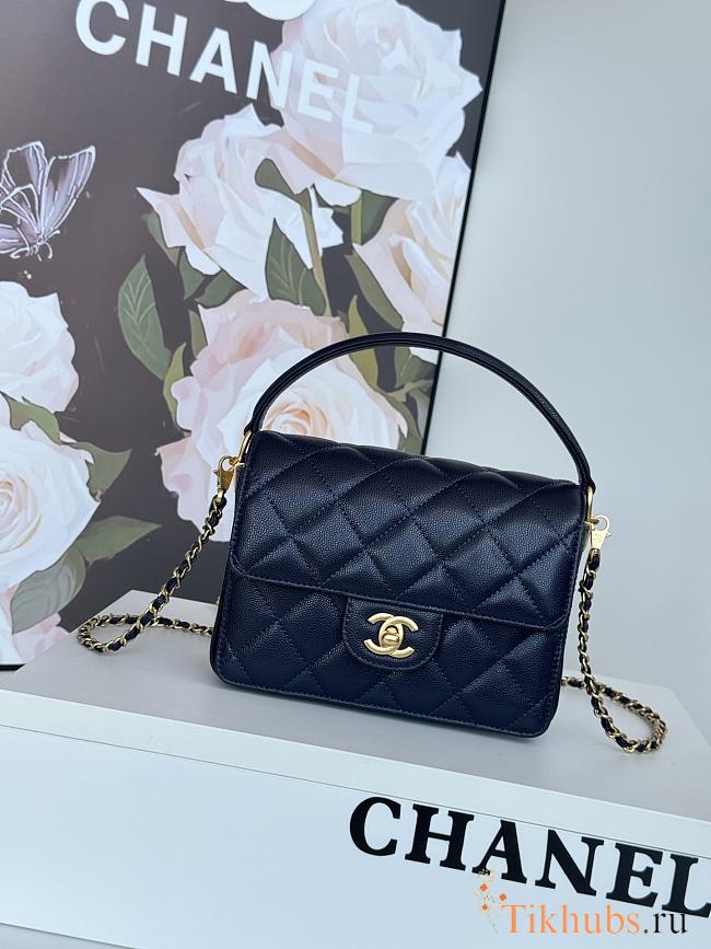 Chanel Mini Flap Bag Handle Caviar Gold Navy Blue 19x14x4.5cm - 1