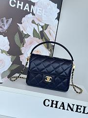 Chanel Mini Flap Bag Handle Caviar Gold Navy Blue 19x14x4.5cm - 1