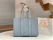 Chloe Large Woody Tote Bag Blue Calfskin 45x33x13cm - 1