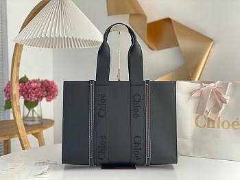 Chloe Large Woody Tote Bag Black Calfskin 45x33x13cm