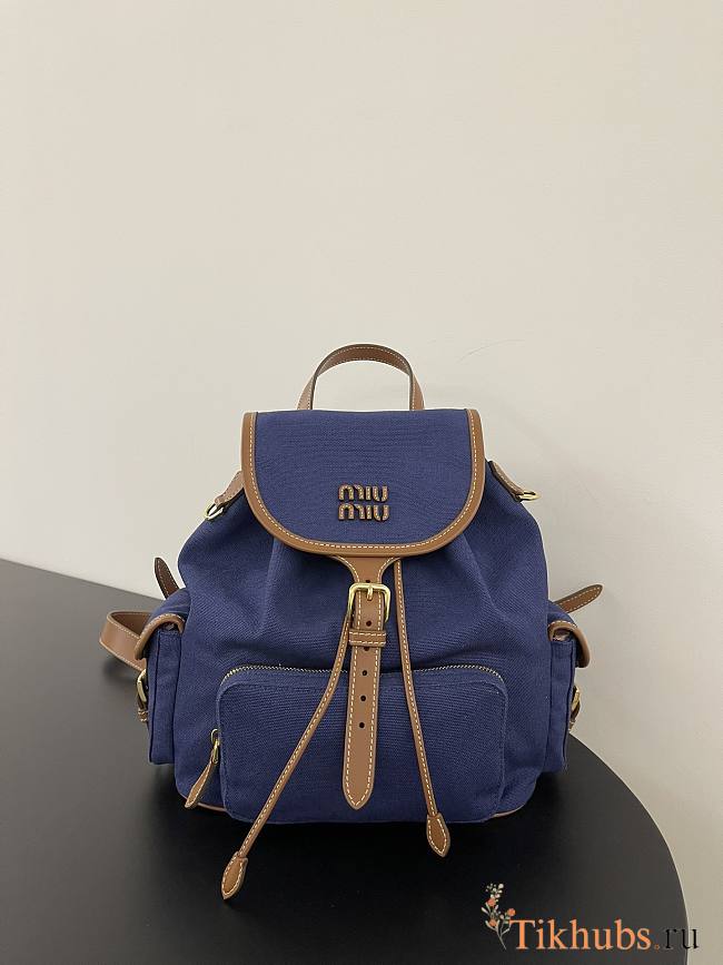 Miu Miu Canvas Leather Backpack Blue 29.5x25x12.5cm - 1