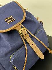 Miu Miu Canvas Leather Backpack Blue 29.5x25x12.5cm - 4