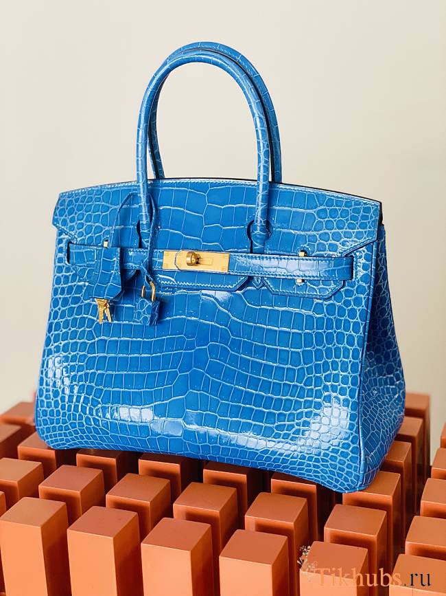 Hermes Birkin 25 Bag Blue Crocodile Gold 25cm - 1