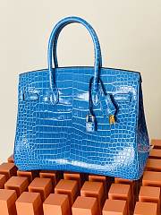 Hermes Birkin 25 Bag Blue Crocodile Gold 25cm - 6