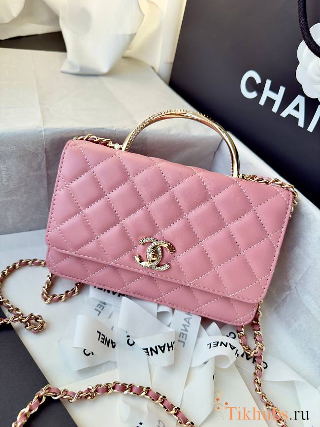 Chanel 24k Top Handle Wallet On Chain Pink Lambskin 19cm - 1