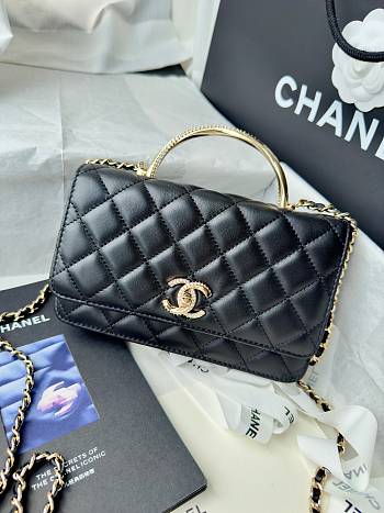Chanel 24k Top Handle Wallet On Chain Black Lambskin 19cm
