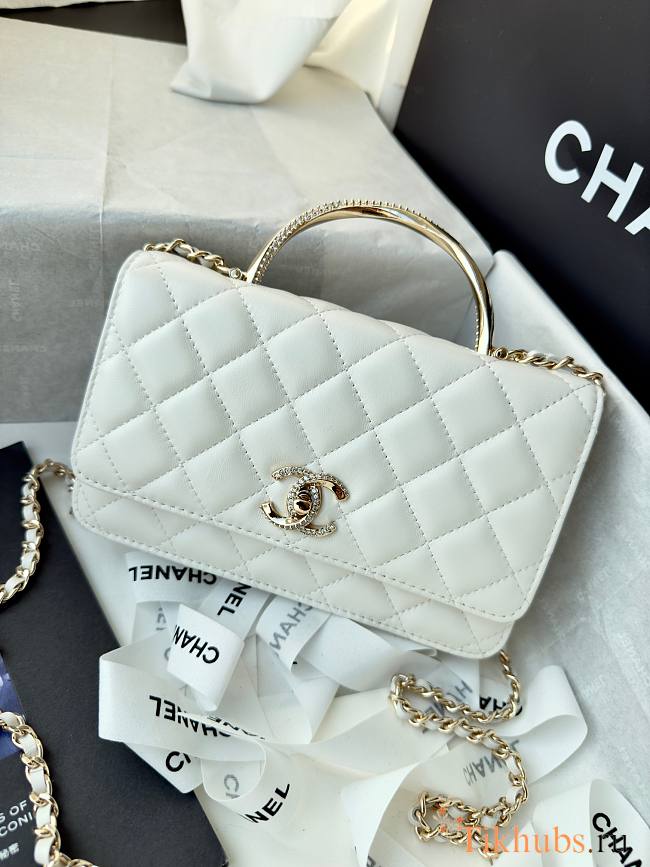 Chanel 24k Top Handle Wallet On Chain White Lambskin 19cm - 1