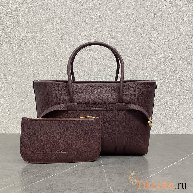 Loro Piana Ghiera Shopper Small Calfskin Wine 28x19x12cm - 1