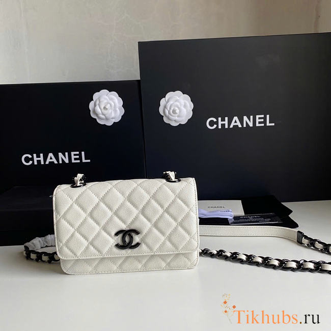 Chanel Wallet Chain Woc White Black Caviar 19cm - 1