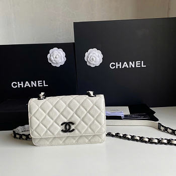 Chanel Wallet Chain Woc White Black Caviar 19cm