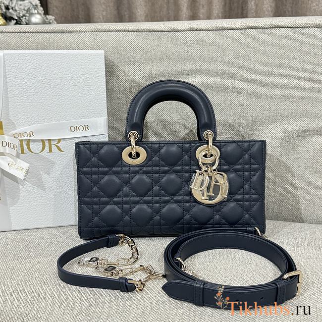 Dior Lady D-joy Bag Navy Blue Gold 26x13.5x5cm - 1