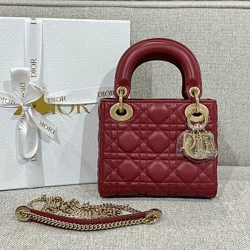 Dior Mini Lady Bag Red Wine Gold 17cm