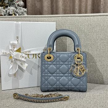 Dior Mini Lady Lambskin Blue Gold 17cm