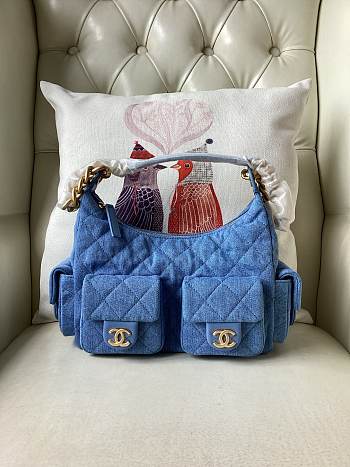 Chanel 25C Hobo Bag Denim Blue 27x35x18cm