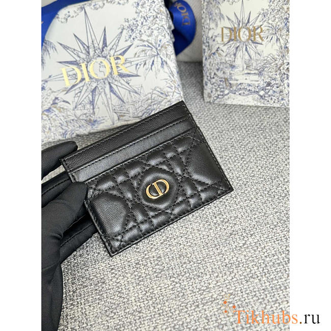 Dior Caro Freesia Card Holder Black 10.5x7.5cm - 1