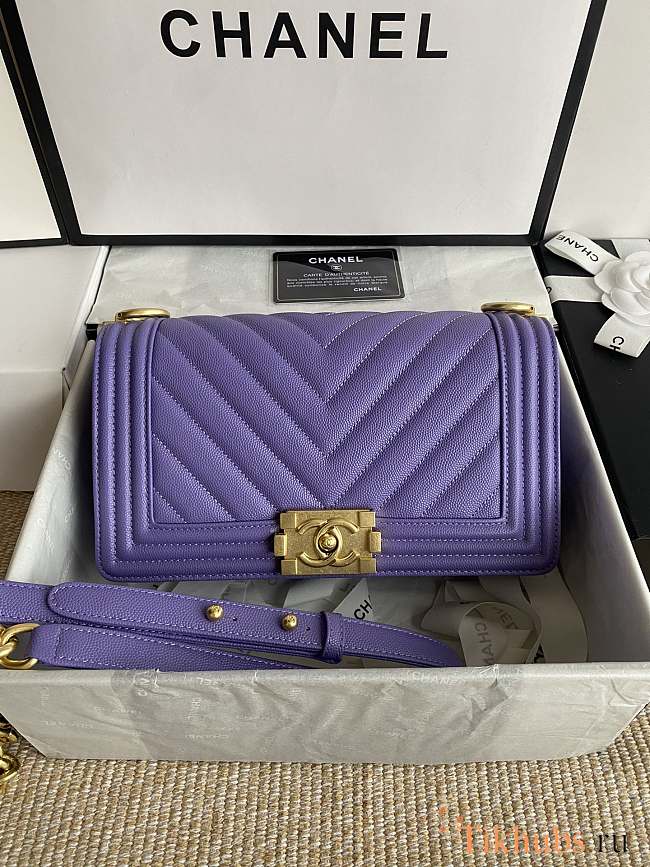 Chanel Leboy Bag Purple Caviar Gold Chevron 25cm - 1