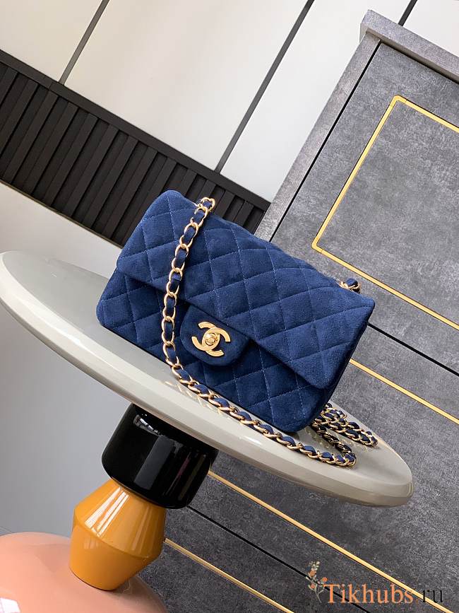 Chanel Flap Bag Blue Suede 20cm - 1