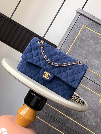 Chanel Flap Bag Blue Suede Gold 25cm