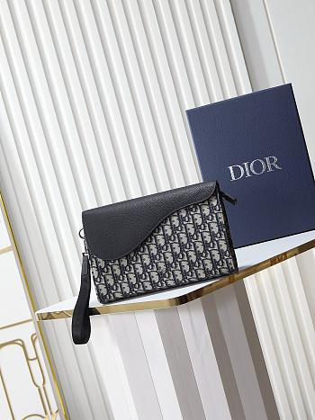 Dior Saddle A5 Triangle Pouch Beige Black 26x20.5x6.5cm