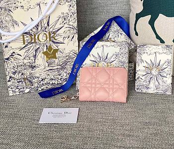 Dior Wallet Pink Lambskin 11x8.5x2.5cm