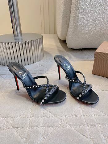 Christian Louboutin Tatoosh Spikes Black Slide Sandals 8.5cm