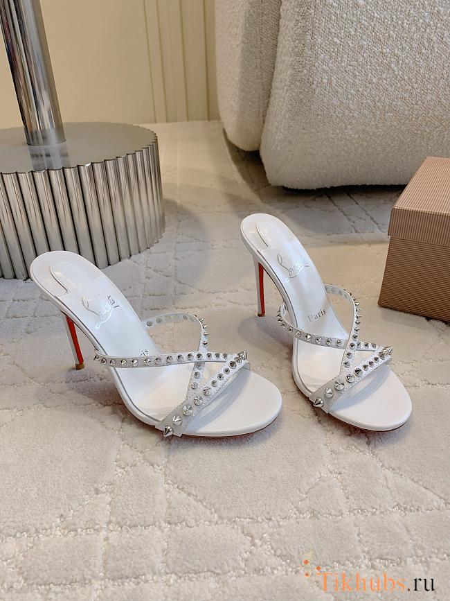 Christian Louboutin Tatoosh Spikes White Slide Sandals 8.5cm - 1