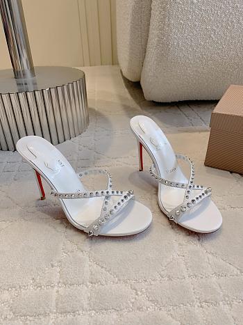 Christian Louboutin Tatoosh Spikes White Slide Sandals 8.5cm