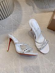 Christian Louboutin Tatoosh Spikes White Slide Sandals 8.5cm - 5