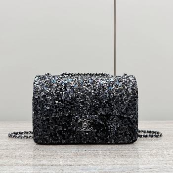 Chanel Flap Bag Sequins Black 20x15x7cm